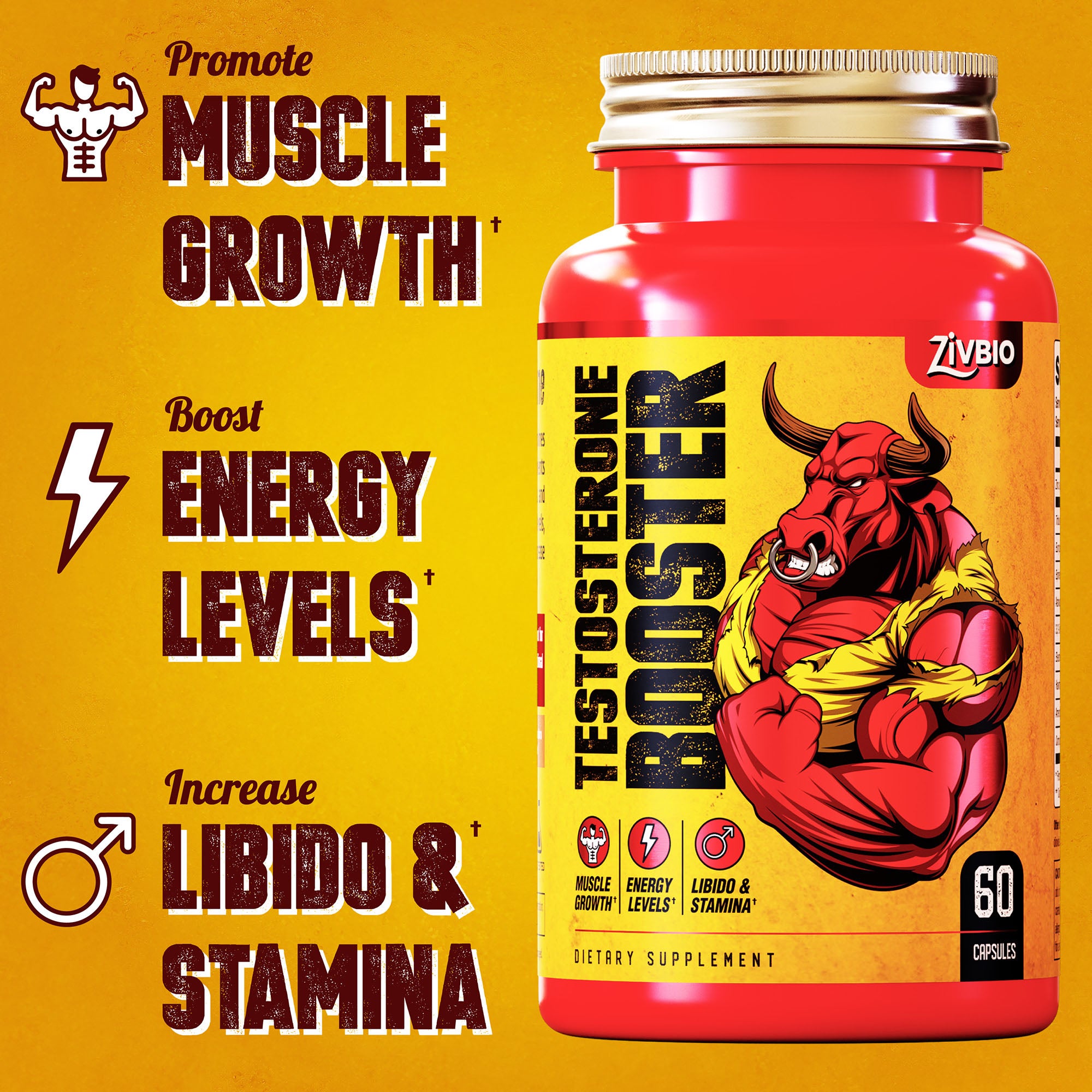 ZivBio Testosterone Booster for Men – Natural Formula | 60 Capsules